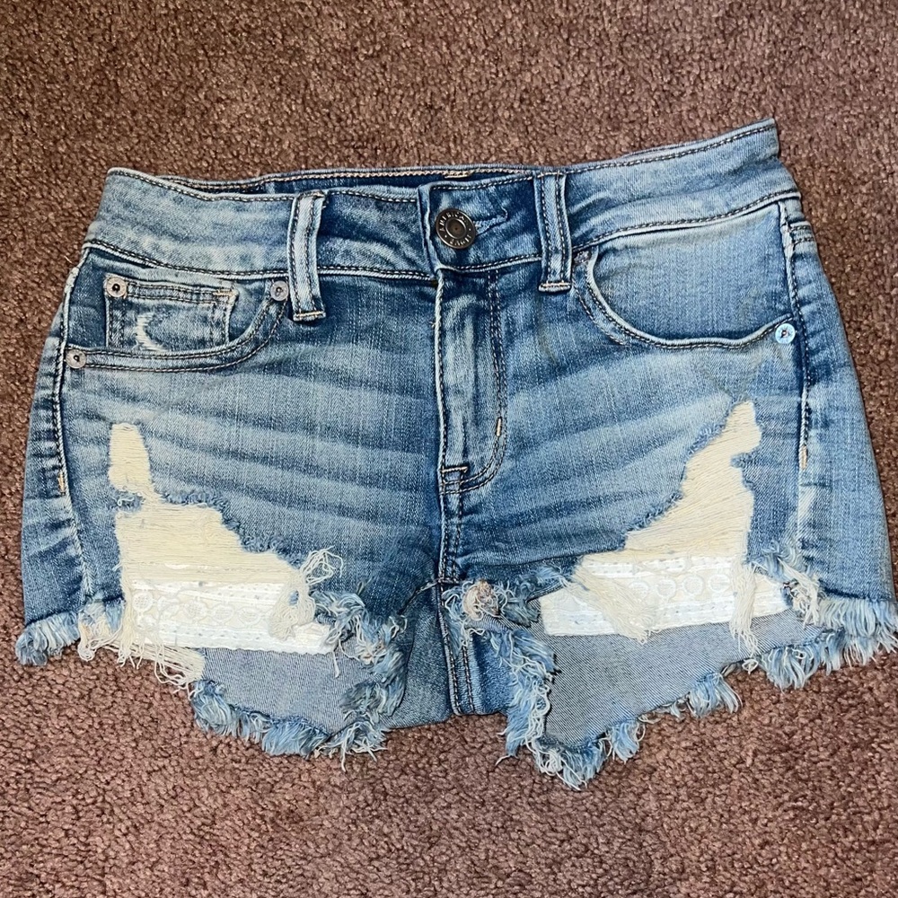American Eagle Outfitters Light Blue Ripped Jean Shorts